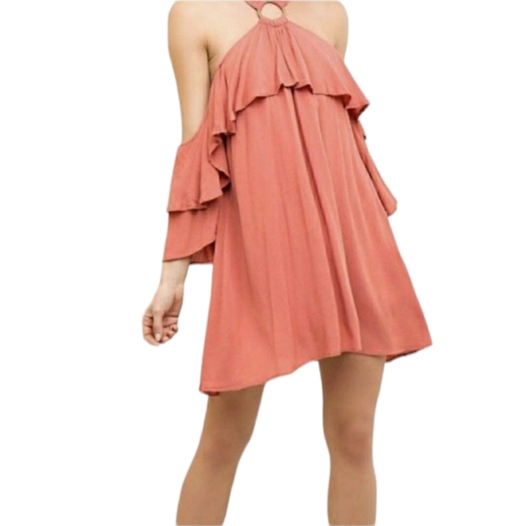 entro | Dresses | Entro Salmon Pink Off The Shoulder Ruffle Flouncy ...